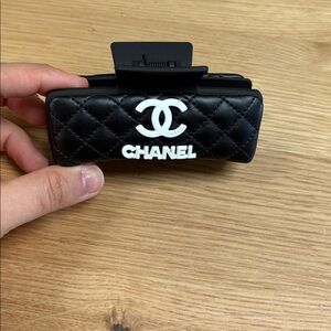 Black Quilted Logo Hair Clip with White Emblem